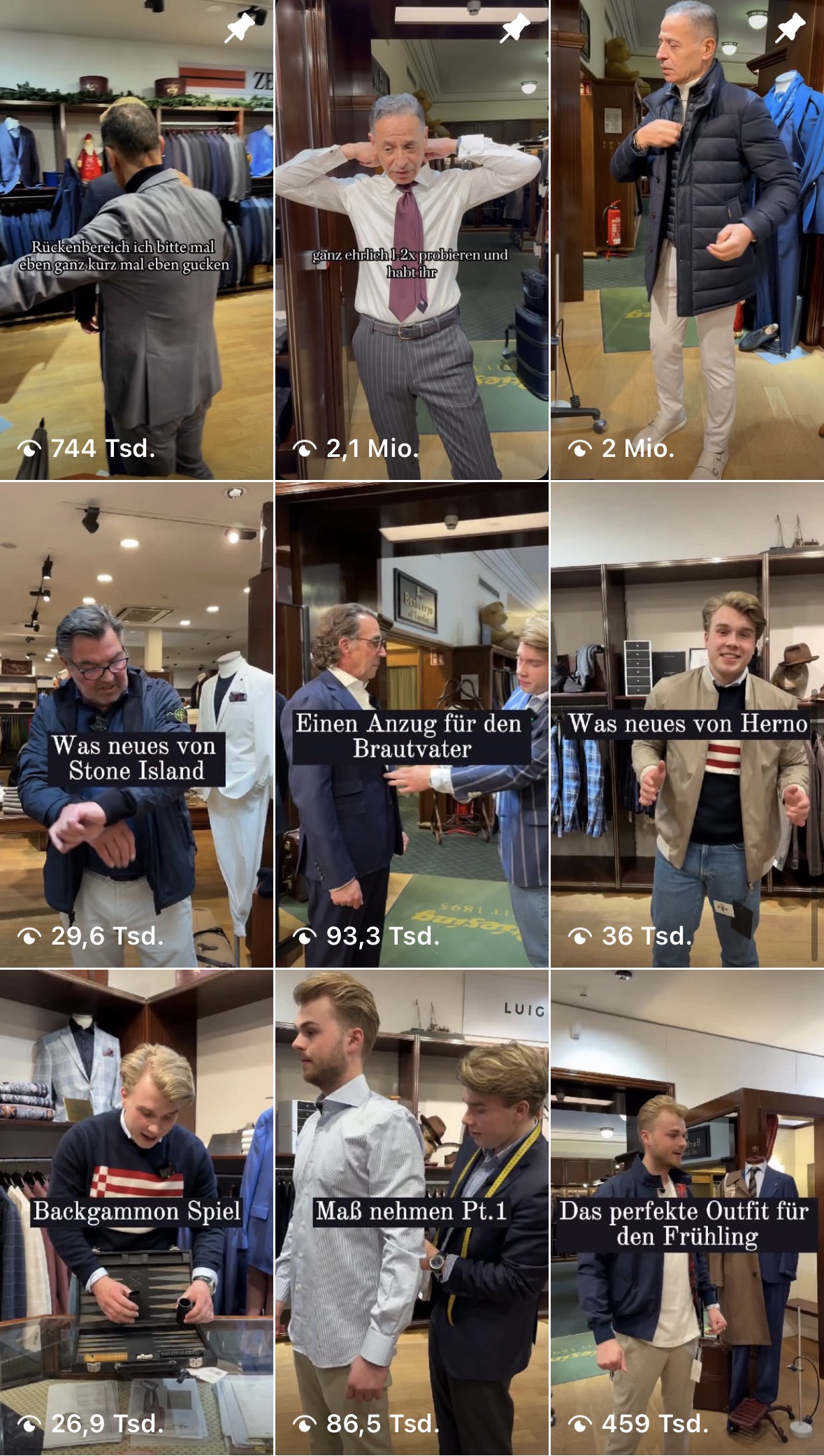 Reels-Grid eines unserer Kunden — Editorial Social Content auf Magazin-Niveau